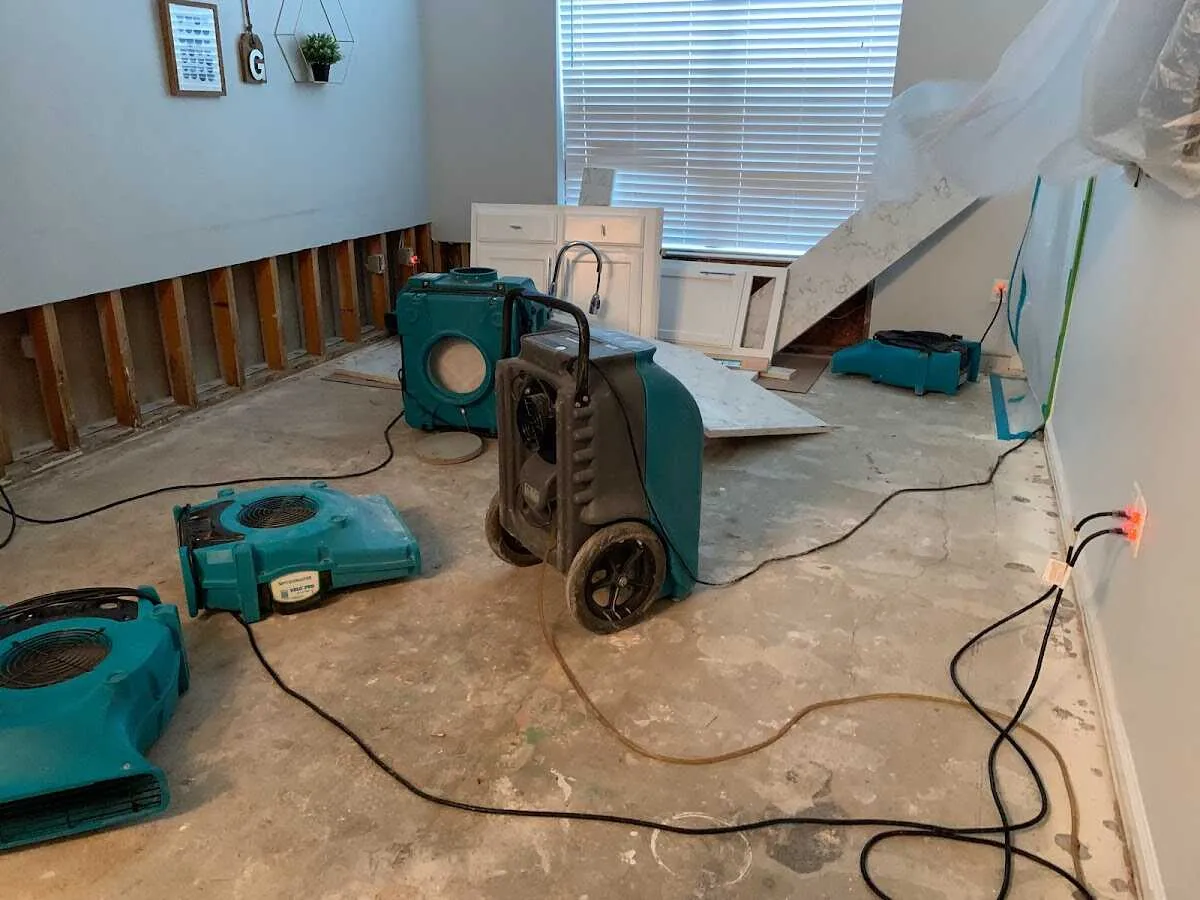 Dehumidifier in flood-cut room for Water Damage Restoration in Elkhorn