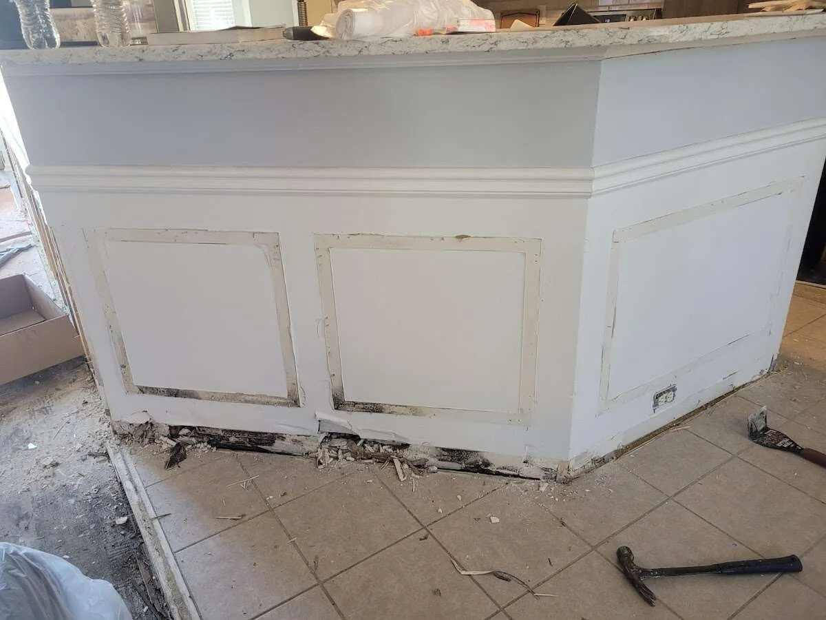 Water damage and mold on kitchen during Storm Damage Restoration in Elkhorn